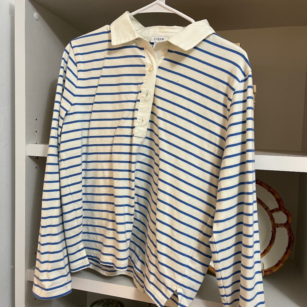 JCREW blue and white stripe polo shirt